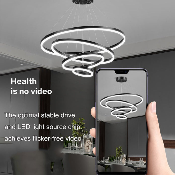 Gold 5 Rings Minimalist LED Pendant Light Adjustable Circular Chandelier - 0