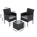 3PC Outdoor Table and Chairs Set-Black-6