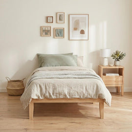 Single Size Warm Wooden Natural Bed Base Frame – King Single - 0