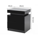 2X Bedside Table 2 Drawers RGB LED Bedroom Cabinet Nightstand Gloss AURORA BLACK-12