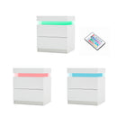 2X Bedside Table 2 Drawers RGB LED Bedroom Cabinet Nightstand Gloss AURORA WHITE-4