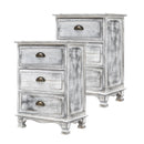 2X Bedside Table 3 Drawer Vintage Side Table Storage Cabinet Bedroom CLARA GREY-1