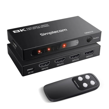 Simplecom CM324v2 4-Port HDMI 2.1 Switch with Remote 4 IN 1 OUT Splitter HDCP 2.3 8K@60Hz