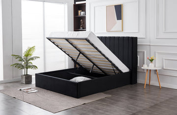 Hilton Black Velvet Gas Lift Bed - Queen - 0