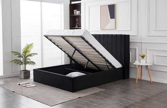 Hilton Black Velvet Gas Lift Bed - Queen