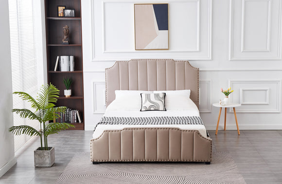 Santosa Champagne Velvet Bed - Queen