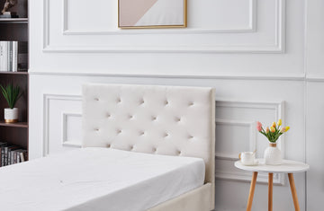Winston Beige Velvet Tufted Bed - King Single - 0
