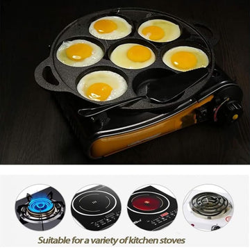 7 Cup Cast Iron Egg Frying Pan Divided Egg Skillet Pan Fried Egg Pan Cooker Pancake Egg Fryer - 0
