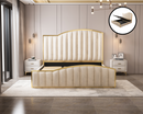 Elegant Luxury King Size Bedframe in Beige with Gas Lift Storage Velvet Fabric Golden Trim-1