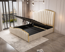 Elegant Luxury King Size Bedframe in Beige with Gas Lift Storage Velvet Fabric Golden Trim-2