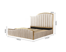 Elegant Luxury King Size Bedframe in Beige with Gas Lift Storage Velvet Fabric Golden Trim-3