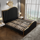 Queen Size Black Velvet Fabric Golden Metal Storage Elegant Luxury Bedframe-4