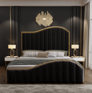 Queen Size Black Velvet Fabric Golden Metal Storage Elegant Luxury Bedframe-7