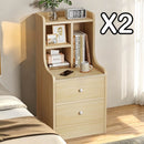 2x bedside table set light wood grain drawers metal slides bedroom furniture-1