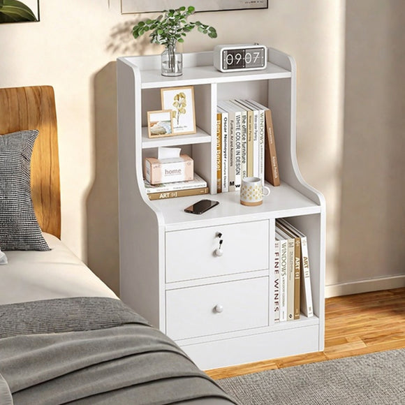 2x Bedside table set modern minimalist lockable drawer open storage unit