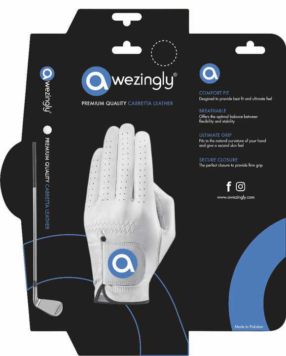 Awezingly Premium Quality Cabretta Leather Golf Glove for Men - White (M)
