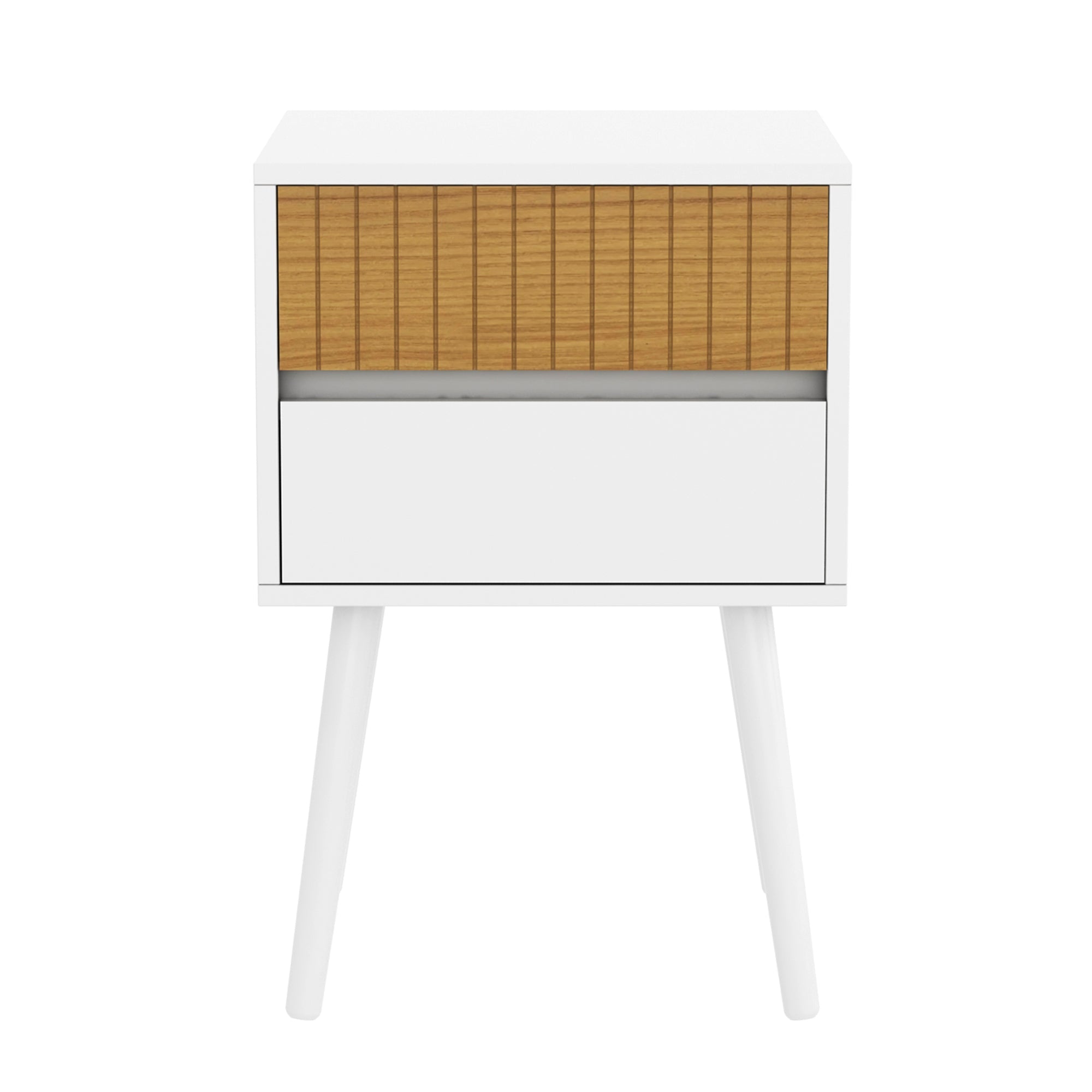 Oslo Bedside Table with 2 Drawer in White & Natural - 0