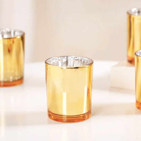 10 Pack Gold Votive Tealight Candle Holders Valentines Day Mercury  Wedding Decor Glass Candlestick Party Decorations Bridal Baby Shower Event - 0
