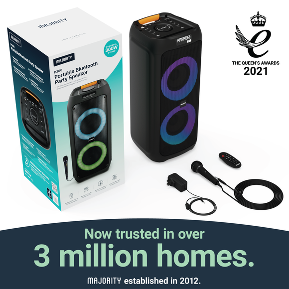 Majority P300 - Party Speaker 300W Bluetooth Karaoke-DJ-Party-PA System - Black