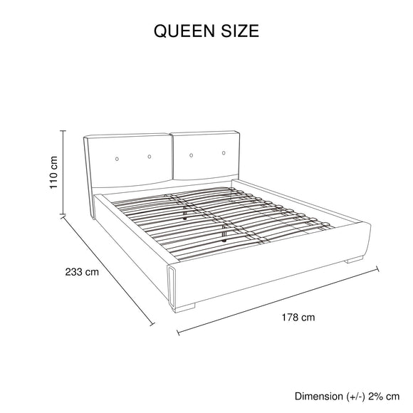 Estella Queen Fabric 4pc Bedroom Suite With Linear Division & Button Studding Headboard