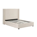 Alexa Queen Size High Rise Headboard Linen Beige Fabric Four MDF Drawers with Wheels Bed Frame-3