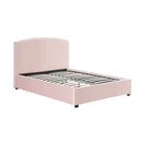 Camelia Double Size Bed Frame Pink Velvet Upholstery High Headboard Quality Slats Metal Structure-3
