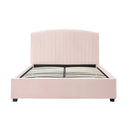 Camelia Double Size Bed Frame Pink Velvet Upholstery High Headboard Quality Slats Metal Structure-4