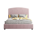 Camelia King Single Size Bed Frame Pink Velvet Upholstery High Headboard Quality Slats Metal Structure-2
