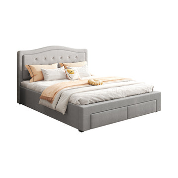 Emily Bed Frame Queen Size Velvet Fabric Grey Four MDF Drawers with Wheels - 0