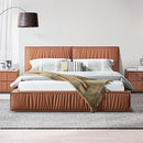 Louis Queen Bed Frame PU leather KD Slat in Wooden Legs-2