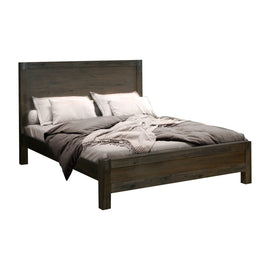 Bed Frame Double Size in Solid Wood Veneered Acacia Bedroom Timber Slat in Chocolate - 0