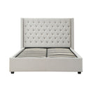 Veronica Bed Frame Double Size Winged Grey Linen Fabric Seam Grid Pattern with gas lift plywood metal structure-3