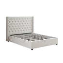Veronica Bed Frame Queen Size Winged Grey Linen Fabric Seam Grid Pattern with gas lift plywood metal structure-4