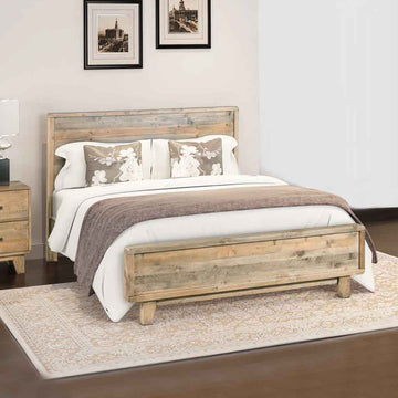 King Size Wooden Bed Frame in Solid Wood Antique Design Light Brown - 0