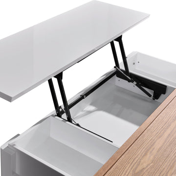 Coffee Table High Gloss Finish Lift Up Top MDF White Ash Colour Interior Storage - 0