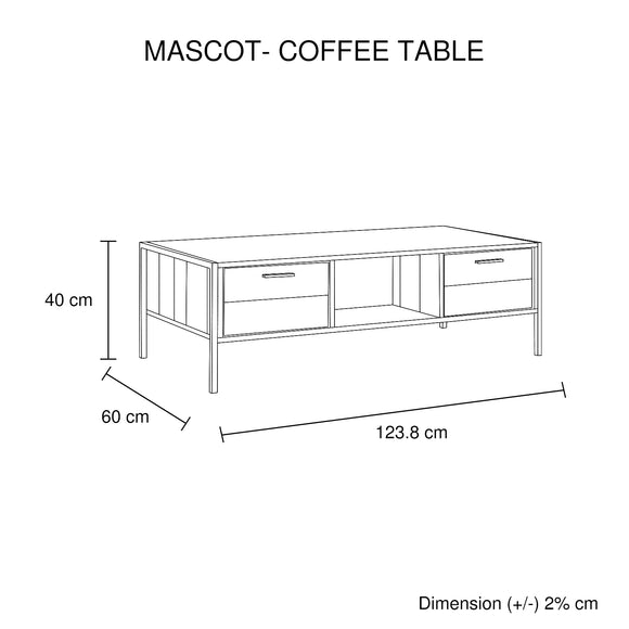 Coffee Table 2 Drawers Particle Board Storage in Oak Colour
