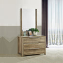 Dresser with 3 Storage Drawers in Natural Wood like MDF in Oak Colour with Mirror-1