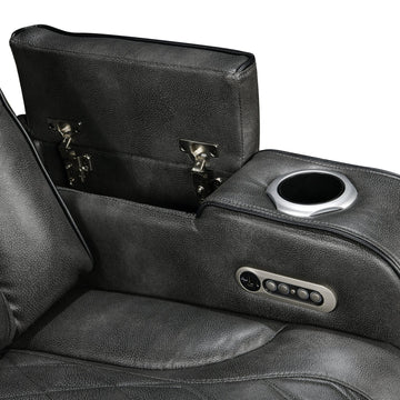 3 Seater Electric Air Leather Dark Grey Recliner - 0