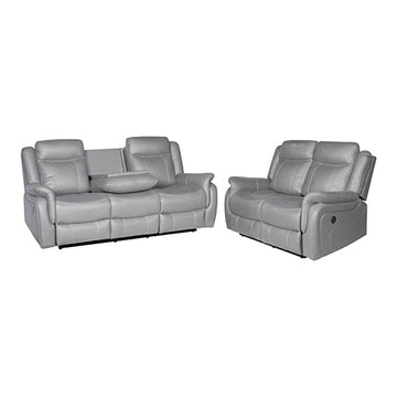 3-2 Seater Finest Grey Fabric Recliner Sofa Sturdy Construction Metal Mechanism - 0