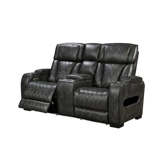 3-2 Seater Electric Air Leather Dark Grey Recliner Set