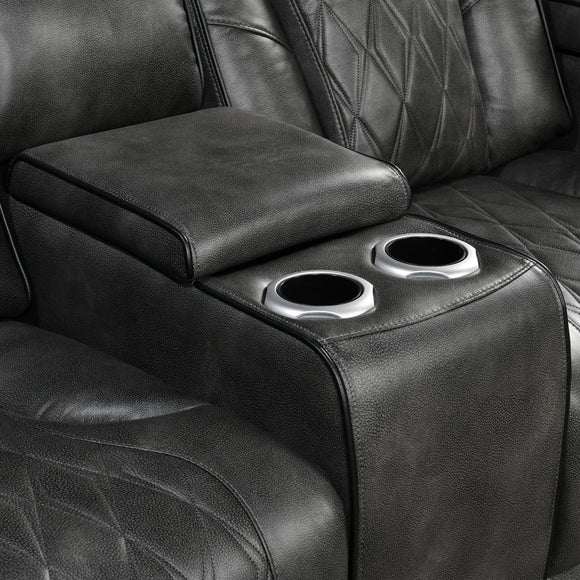 3-2 Seater Electric Air Leather Dark Grey Recliner Set