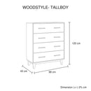 Tallboy with 4 Storage Drawers in Wooden Light Brown Colour-5