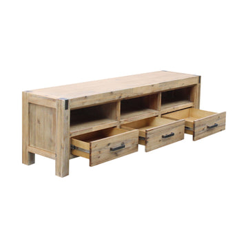 TV Cabinet with 3 Storage Drawers with Shelf Solid Acacia Wooden Frame Entertainment Unit in Oak Colour - 0