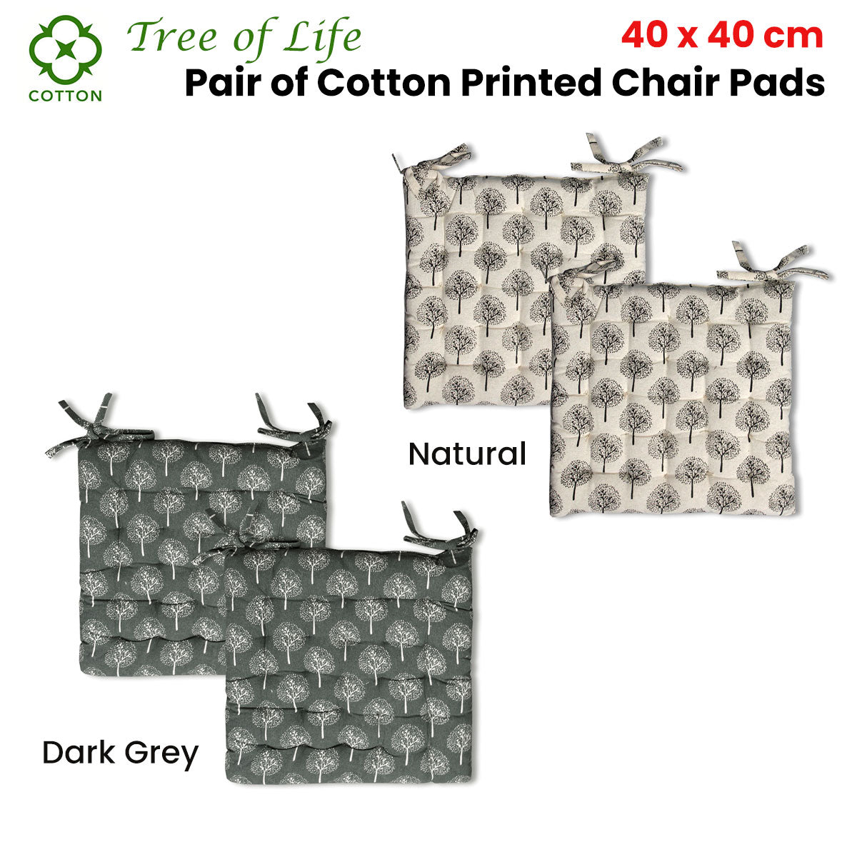 Lylac Homewares Tree of Life Set of 2 Cotton Chair Pads Natural - 0