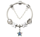 Women Silver Plated Bracelet Snake Chain with Classic Bead Barrel Clasp and Blue Star Pendant(20cm)-1