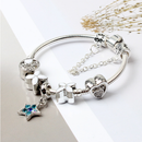 Women Silver Plated Bracelet Snake Chain with Classic Bead Barrel Clasp and Blue Star Pendant(20cm)-3