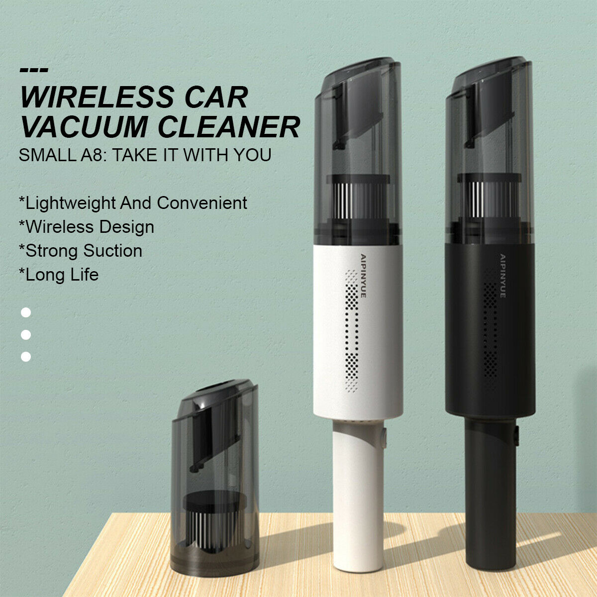 Wireless Charge 6000Pa Suction Powerful Portable Car Vacuum Cleaner Home Duster(White) - 0