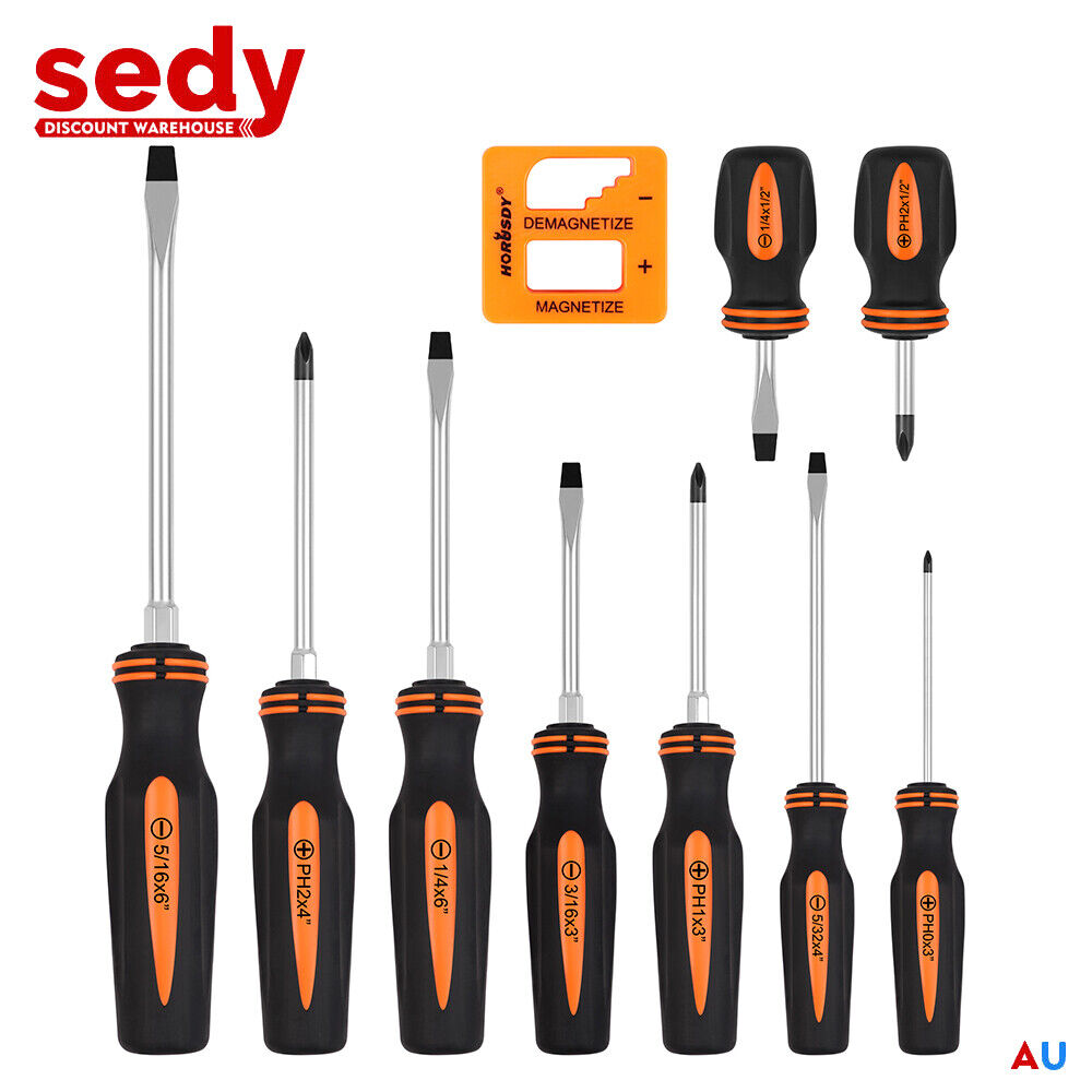10Pcs Magnetic Screwdriver Set Phillips Slotted Magnetizer Non-Slip Handle Tool - 0