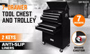 Black Tool Box 7 Drawer Chest Cabinet Trolley Toolbox Garage Storage Lockable Brake-3