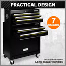 Black Tool Box 7 Drawer Chest Cabinet Trolley Toolbox Garage Storage Lockable Brake-7